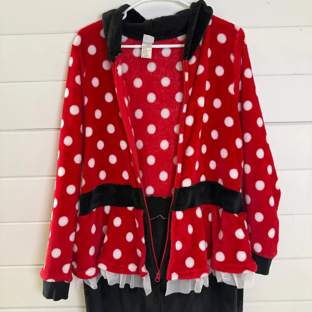 Disney Minnie‎ Mouse Sleepwear One Piece Pajama Womens Red Black - Picture 8 of 10